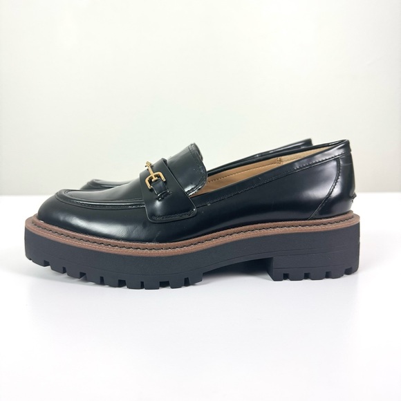 Sam Edelman Laurs Black Leather Chunky Lug Sole Loafers Gold Hardware Size 8.5 M - Picture 7 of 10